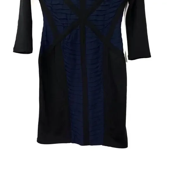 Finders Keepers Women's Size 4 Small Blue Black Pleated Cold Shoulder Mini  Dress